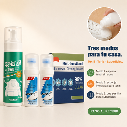 Kit Rescate Total 3 en 1 : Limpiador de Tenis, Ropa y Superficies.