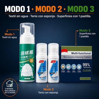 Kit Rescate Total 3 en 1 : Limpiador de Tenis, Ropa y Superficies.