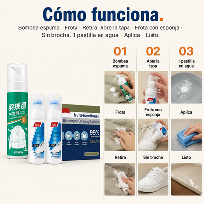 Kit Rescate Total 3 en 1 : Limpiador de Tenis, Ropa y Superficies.